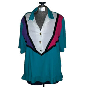 Alfred Dunner Womens vintage 80s colour block shirt